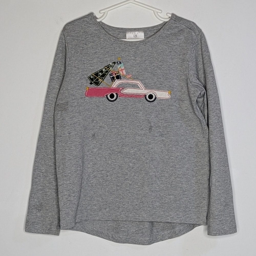 ✨3/$15 Hanna Andersson Grey Pink Car Christmas Holiday Long Sleeve T-shirt 6/7
